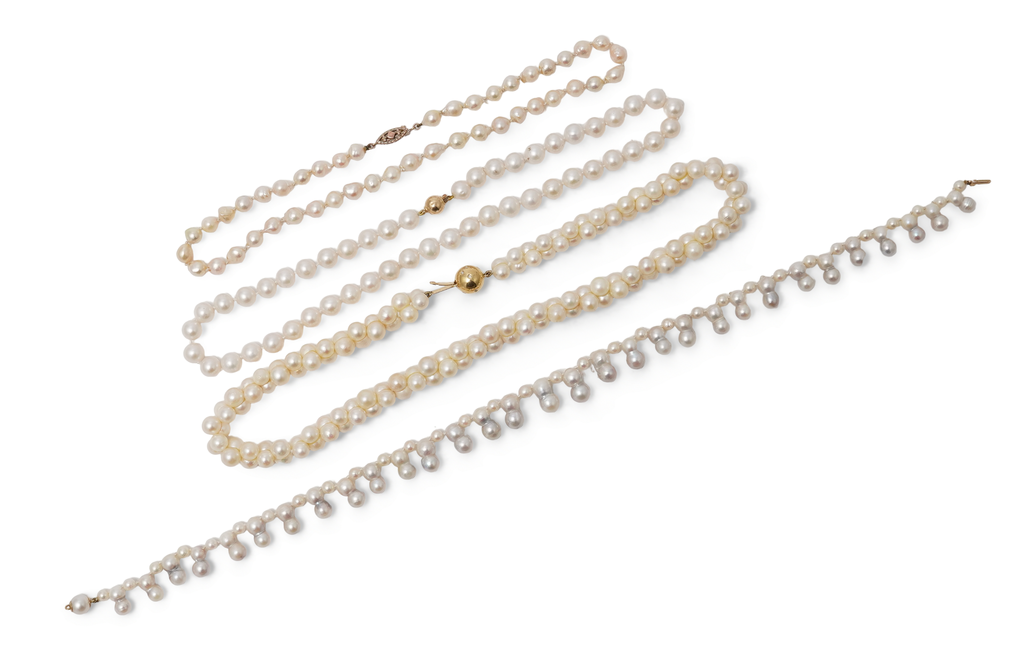 A collection of four cultured pearl necklaces